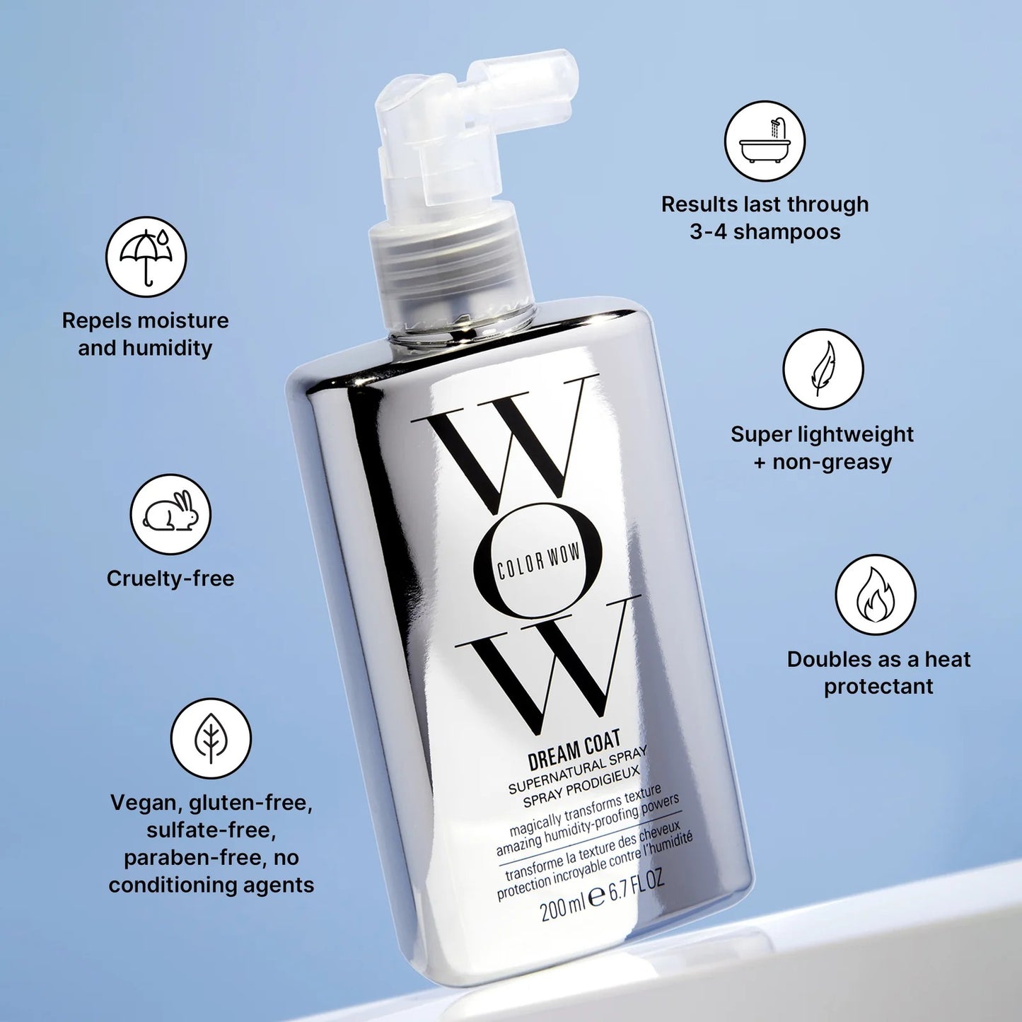 COLOR WOW Dream Coat Anti-Humidity Spray – Anti-Frizz with Built-in Heat Protection Spray for Hair, Award-Winning Spray for Hair Gloss, Frizz Control & Hair Shine